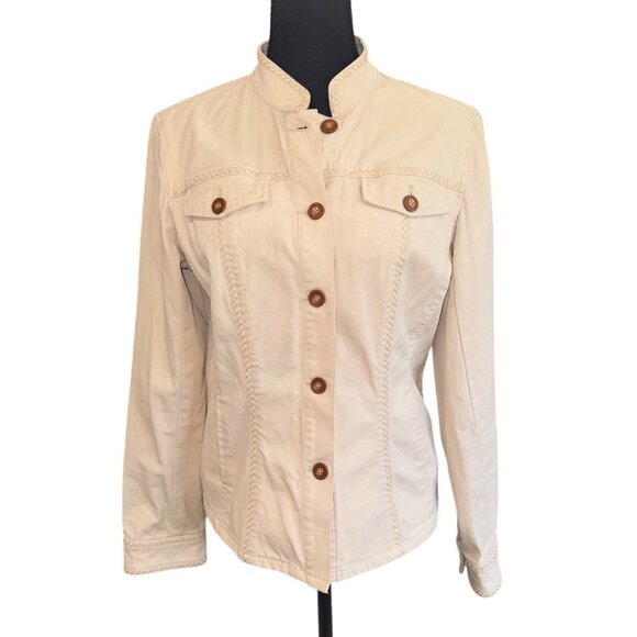 Jones New York Signature Beige Jacket M Cotton/Spandex Structured Old Money Work - Picture 1 of 13